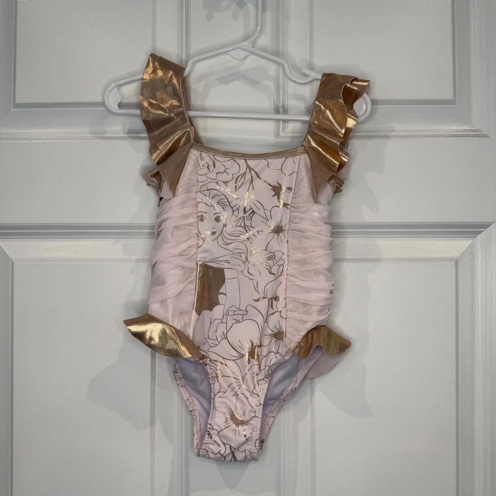Disney Princess Rapunzel‎ Swimsuit Pink Gold Ruffle One Piece Girls Size 3